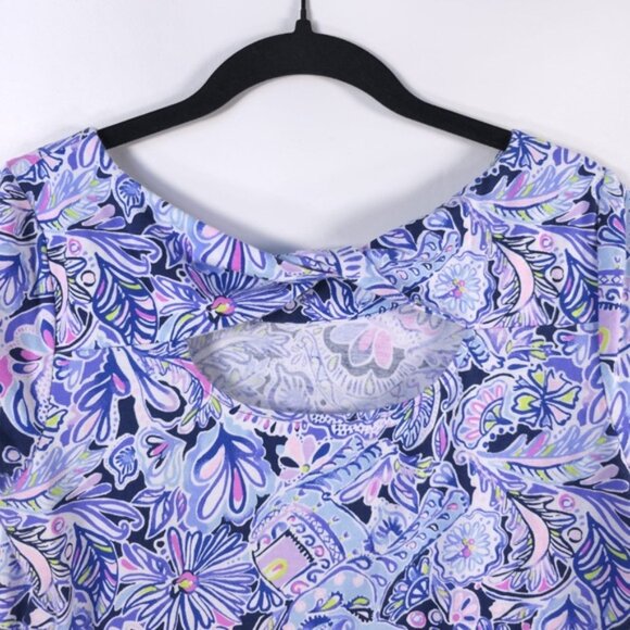 Lilly Pulitzer Short Sleeve Bay Dress Iris Blue Namastay In The Jungle MEDIUM - Picture 7 of 13